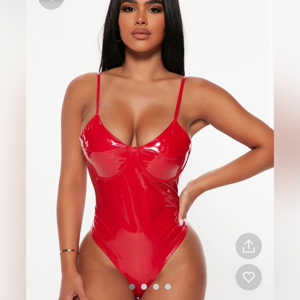 Red vinyl bodysuit